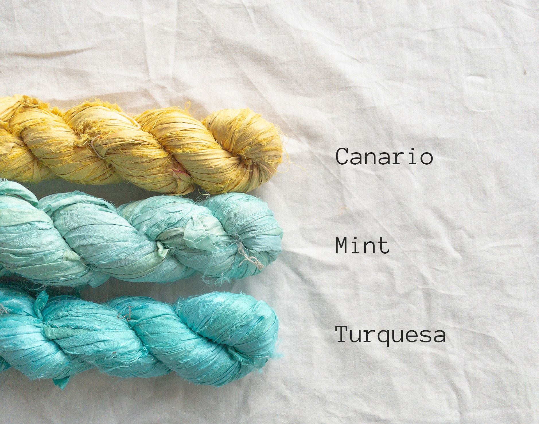 Cinta de seda color canario, mint y turquesa